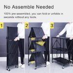 Toshionics 3/4/ 5 shelf Foldable Storage Shelf Unit with Wheel, Heavy Duty Storage Shelving Unit for Kitchen Garage Laundry Bathroom Office, No Assembly Needed 360 steering (4 Layer, Black) - Image 5