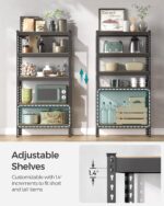 SONGMICS 5-Tier Storage Shelves, Garage Storage, Boltless Assembly, Adjustable Shelving Unit, 11.8 x 29.5 x 59.1 Inches, Load 1929 lb, for Shed Warehouse Basement Kitchen, Black UGLR300B01 - Image 5