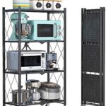 ZICCO Home Brand 4 Tier Shelf Foldable Storage Shelving Unit with Wheels, Multi-Shelf Foldable Storage Shelves Metal Rack Display for Garage Kitchen Pantry Closet Laundry, Black 70x34x127cm