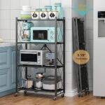 ZICCO Home Brand 4 Tier Shelf Foldable Storage Shelving Unit with Wheels, Multi-Shelf Foldable Storage Shelves Metal Rack Display for Garage Kitchen Pantry Closet Laundry, Black 70x34x127cm - Image 2