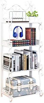Foldable Iron 5 tier Bookcase Kitchen bathroom universal shelf Sundries organizer Storage bookshelf living room home Furniture (Color : 4L white)