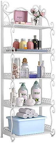 41gVhKRZT8L._AC_.jpg Foldable Iron 5 tier Bookcase Kitchen bathroom universal shelf Sundries organizer Storage bookshelf living room home Furniture (Color : 5L white) - Image 1