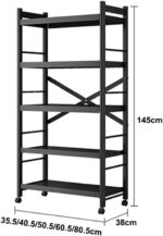 5-Tier Storage Shelving Unit Metal Shelf, Foldable Shelves with Wheels Storage Shelving Unit,Organizers Rolling Cart Display Wire Rack,for Kitchen Garage Home Office,40.5×38×145cm - Image 2