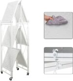 SKY-TOUCH Foldable Storage Shelves 3 Tier, Storage Shelves Kitchen Cabinet Storage Rack with Caster Wheels, Multi-Shelf Foldable Storage Shelves for Living Room Bedroom Kitchen Garage Office White - Image 3