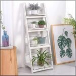 JOHN'SDECOR 4 Tier Ladder Shelf with Storage Space Free Standing Bookshelf Wooden Plant Stand Multi-Functional Ladder Shelving Unit Bookcase Organizer Rack Flower Pot Stand Storage Rack - Image 3