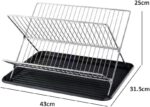 Foldable 2 Tier Stainless Steel Dish Drying Rack with Drainer Tray, Collapsible Dish Bowl Storage Shelf for Kitchen Countertop Pantry (Black) - Image 2