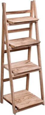 Makeup Toy 4-Tier Wooden Ladder Bookshelf - Foldable, Multifunctional Open Storage Rack - Plant Shelf for Living Room, Office, Balcony, Bathroom, Bedroom - Plant Stand & Bookcase Display (Natural) - Image 3