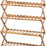 Foldable Bamboo Shoe Rack - 5-Tier Portable Storage Shelf for Bedroom Door No Assembly Required Multi-Functional Space-Saving Design (50cm)