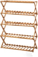 Foldable Bamboo Shoe Rack - 5-Tier Portable Storage Shelf for Bedroom Door No Assembly Required Multi-Functional Space-Saving Design (50cm)
