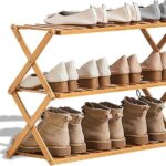 Foldable Wooden Shoe Rack, Multi-Layer Storage Shelf, 3 Tier Bamboo Rack 68.5 x 25 x 46 cm Holds 15 Pairs, Beige