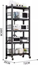 5-Tier Folding Storage Shelves, Rolling Heavy Duty Collapsible Shelves With Wheels, Metal Shelving Units Storage Rack For Kitchen Garage Shelf, Black, No Assembly - Image 2