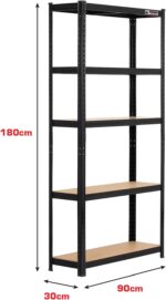 Rhino Racking - 5 Tier Heavy-Duty Industrial Storage Shelves - Black - 180x90x30cm - Image 2