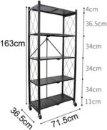 5-Tier Foldable Shelves,Organizers Rolling Cart Display Wire Rack, with Wheels Storage Shelving Unit,Heavy Duty Garage Storage Rack,Black Metal Kitchen Shelf - Image 2