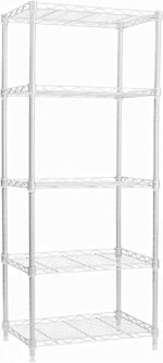 5 Tier Wire Shelves for Organization and Storage Microwave Stand, Metal Shelves Unit Perfect for Laundry Bathroom Closet Kitchen Shelves (White)