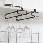 YelaJoy Wine Glass Holder 2PCS Stemware Rack Hanger Under Cabinet Wine Glass Rack Kitchen Hanging Glass Storage Rack Organizer,Black