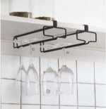 YelaJoy Wine Glass Holder 2PCS Stemware Rack Hanger Under Cabinet Wine Glass Rack Kitchen Hanging Glass Storage Rack Organizer,Black