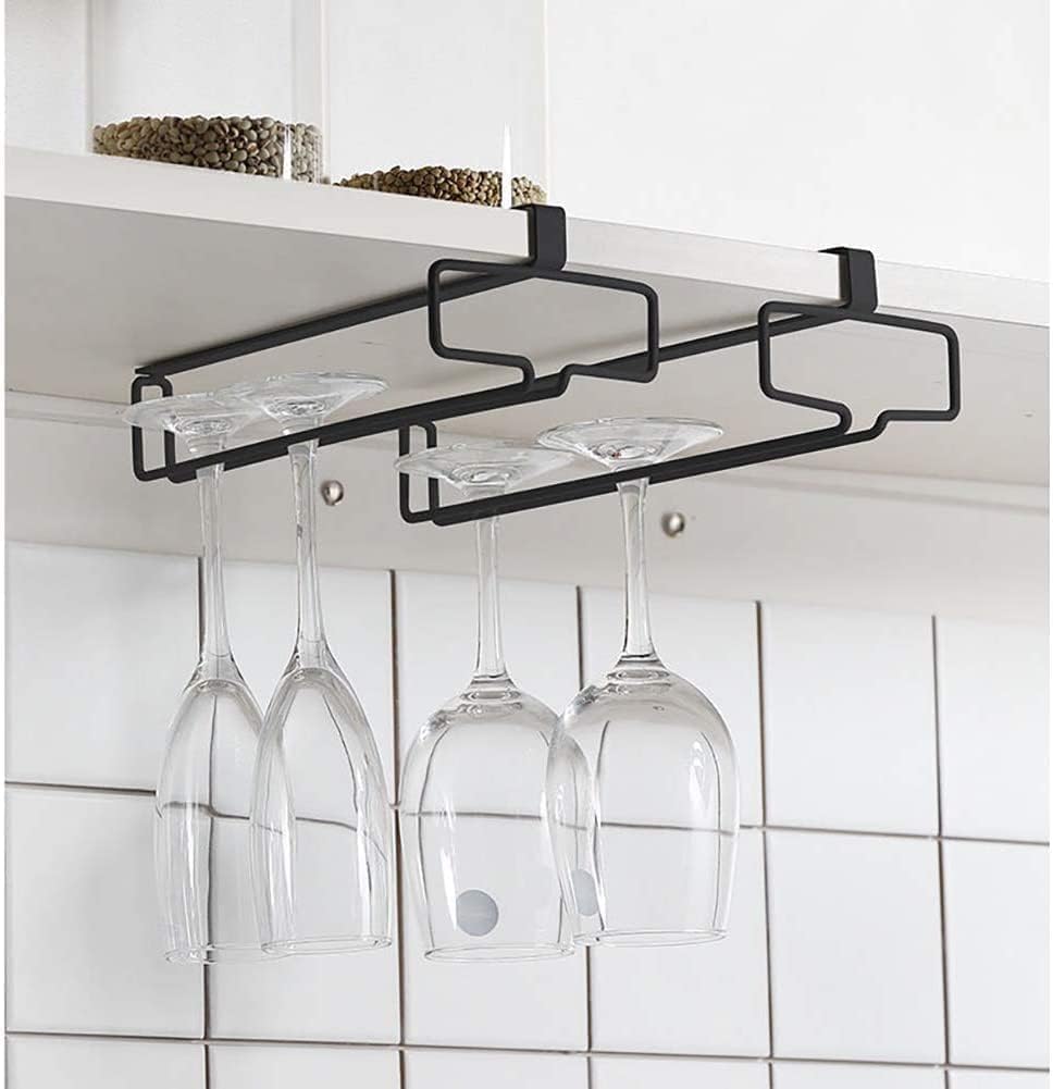 51OKxfmhY2L._AC_SL1001_.jpg YelaJoy Wine Glass Holder 2PCS Stemware Rack Hanger Under Cabinet Wine Glass Rack Kitchen Hanging Glass Storage Rack Organizer,Black - Image 1