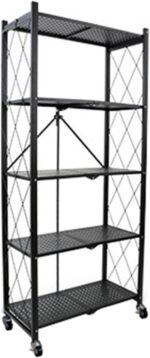 Metal Shelf Storage Shelves, Foldable Kitchen Stand Storage Shelves, Shelf Unit with X Side Frame, High Density Mesh for Garage, Pantry, Bathroom (28.5x14.5x64cm-5 Tiers)