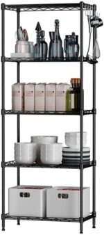 BEONE 5-Tier Wire Storage Shelving Rack Unit for Home Bathroom Kitchen, 5 Shelves Metal Kitchen (5-Tier, Black) Black 7323 - Image 3