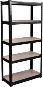 Foldable and Expandable Metal Shelf Unit for Home & Garage 180x90x40cm 5-Tier MDF Board Storage Rack Easy Assembly Sturdy & Stylish Black Design. - Image 5