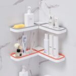180° Rotating Foldable Adhesive Corner Shelf - No Drill Organizer for Kitchen & Bathroom, Non-Perforated Space-Saving Storage Rack for Seasonings, Toiletries, Cosmetics Spice (grey)