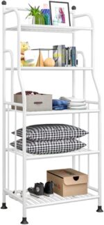 Storage Shelving Rack Unit Heavy Duty Organizer Kitchen Storage Rack Metal Plant Stand Shelf for Laundry Bathroom Kitchen Pantry Closet Indoor/Outdoor (White, 5-Tier)