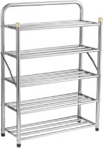 5-Tier Portable Shoe Rack Freestanding Stainless Steel Shoe nizer Foldable Storage Shelf for Closet Shoe Storage Solution Space-Saving Design