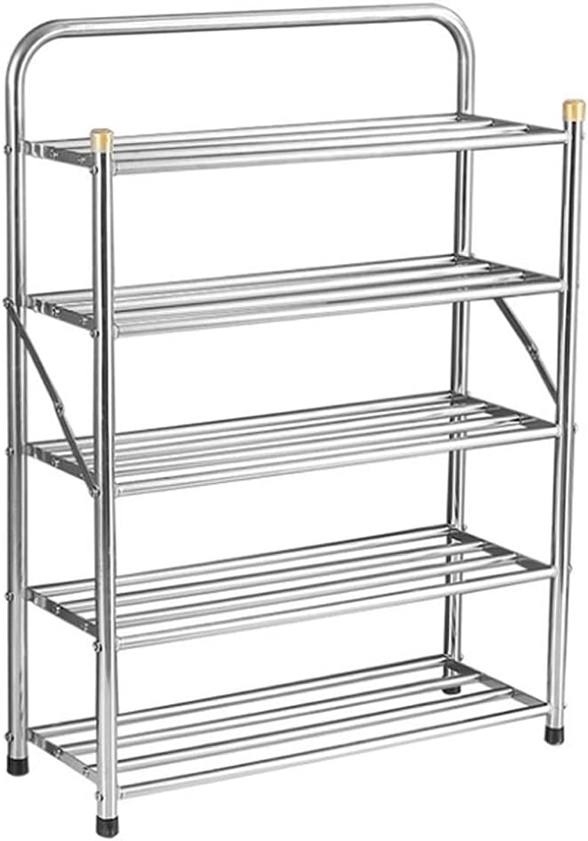 51YTFamUCaL._AC_SL1024_.jpg 5-Tier Portable Shoe Rack Freestanding Stainless Steel Shoe nizer Foldable Storage Shelf for Closet Shoe Storage Solution Space-Saving Design - Image 1