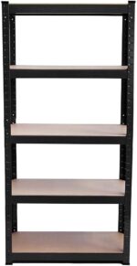 Foldable and Expandable Metal Shelf Unit for Home & Garage 180x90x40cm 5-Tier MDF Board Storage Rack Easy Assembly Sturdy & Stylish Black Design. - Image 3