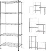 5-Tier Wire Storage Shelving Rack Unit for Home Bathroom Kitchen, BEONE 5 Shelves DIY Unit Metal Kitchen Storage Rack, Silver, 55x30x150cm (5 Tier, Silver)