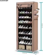 Sulfar Foldable Shoe Rack | 10-Tier Shoe Organizer with Cover | Stores up to 27 Pairs | Portable Shoe Storage Cabinet for Home & Entryway | 157 x 59 x 28 cm | Beige - Image 3