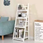 JOHN'SDECOR 4 Tier Ladder Shelf with Storage Space Free Standing Bookshelf Wooden Plant Stand Multi-Functional Ladder Shelving Unit Bookcase Organizer Rack Flower Pot Stand Storage Rack - Image 4