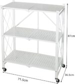 SKY-TOUCH Foldable Storage Shelves 3 Tier, Storage Shelves Kitchen Cabinet Storage Rack with Caster Wheels, Multi-Shelf Foldable Storage Shelves for Living Room Bedroom Kitchen Garage Office White - Image 2