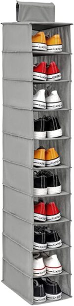 Hanging Shoe Organizer 10-Shelf Shoes Storage for Wardrobe Non-woven Collapsible Hanging Shoe Rack Slim Wardrobe Shoe Storage Organiser Foldable Space Saving Shelf Clothes Handbag Hat Organizer(1pack)