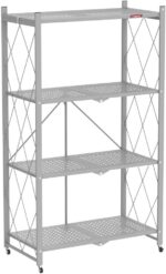 DEANIC 4 Tier Foldable Storage Shelves with Wheels, Large Capacity Shelving Unit, Freestanding Metal Wire Shelf Rack, No Assembly Organizer Rack for Garage Kitchen, Basement, Pantry(Grey) - Image 4