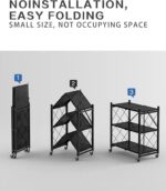 3-Tier Foldable Storage Shelf with Wheels - Metal Collapsible Shelving Unit Display, Rolling Cart for Books Kitchen Storage Shelves, Pantry & Closet Organizer，No assembly required White Color - Image 4