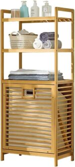 JOMILA Bamboo Laundry Hamper Basket with Lid Bag Storage Dirty Clothes Tilt Out Baskets Section with Handles 2/3-Tier Shelves Organizer Hampers for Bedroom Bathroom Living Room (Style C) - Image 3