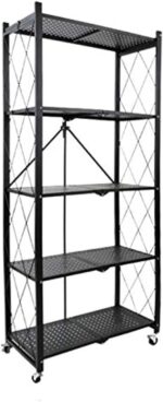 Showay Multishelf Foldable Storage Shelves For Garage Kitchen Home Closet, Metal Wire, Collapsible Organizer Rack On 4'' Wheel Casters, Metal Organizer Wire Rack, Black/White 5Shelfblack, Nu30499