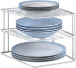 Metaltex Corner Rack Silos – 2-Tier Plate & Bowl Organizer – Space-Saving Corner Cabinet Insert – Sturdy Coated Wire, Made in Italy