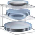 Metaltex Corner Rack Silos – 2-Tier Plate & Bowl Organizer – Space-Saving Corner Cabinet Insert – Sturdy Coated Wire, Made in Italy