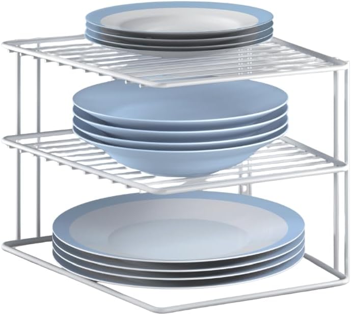 51rlkaIsTkL._AC_SL1000_.jpg Metaltex Corner Rack Silos – 2-Tier Plate & Bowl Organizer – Space-Saving Corner Cabinet Insert – Sturdy Coated Wire, Made in Italy - Image 1