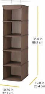 5-Shelf Hanging Closet Organiser, Brown, Sturdy Metal Frame, 88.9cm Height, with 6 Side Pockets for Clothes, Shoes and Accessories Storage - Image 7