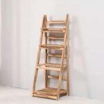 Makeup Toy 4-Tier Wooden Ladder Bookshelf - Foldable, Multifunctional Open Storage Rack - Plant Shelf for Living Room, Office, Balcony, Bathroom, Bedroom - Plant Stand & Bookcase Display (Natural) - Image 6