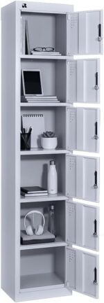 RIGID 6 Door Steel Storage Locker with Shelves | Metal Cabinet for Home, School & Office | Secure Key Lock System, Plastic Handles, Multi-Compartment Organizer, Grey (45D x 38W x 180H cm) Assembled - Image 4