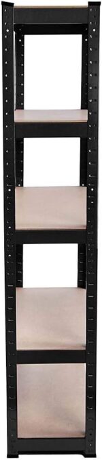 Foldable and Expandable Metal Shelf Unit for Home & Garage 180x90x40cm 5-Tier MDF Board Storage Rack Easy Assembly Sturdy & Stylish Black Design. - Image 4
