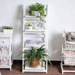 JOHN'SDECOR 4 Tier Ladder Shelf with Storage Space Free Standing Bookshelf Wooden Plant Stand Multi-Functional Ladder Shelving Unit Bookcase Organizer Rack Flower Pot Stand Storage Rack - Image 7