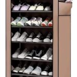 Sulfar Foldable Shoe Rack | 10-Tier Shoe Organizer with Cover | Stores up to 27 Pairs | Portable Shoe Storage Cabinet for Home & Entryway | 157 x 59 x 28 cm | Beige