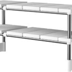 2 Tier Kitchen Sink Dish Rack, Expandable Under Sink Storage with 5 Removable Panels, Expandable Cabinet Shelf Organizer, Under Shelf Storage Organize Rack Holder for Kitchen, Bathroom