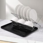 Foldable 2 Tier Stainless Steel Dish Drying Rack with Drainer Tray, Collapsible Dish Bowl Storage Shelf for Kitchen Countertop Pantry (Black) - Image 3