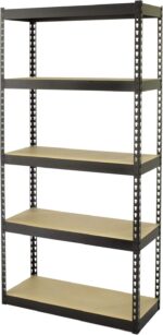 Tactix 5-Tier Storage Shelves, Industrial strength steel, Boltless Assembly, Powder Coated, Holds upto 320 kg/Shelf, For Shed Warehouse Basement Garage, Grey, Size: 86.5W x 35.5D x 183H cm- 329016 - Image 2